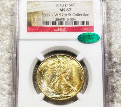 1943-D Walking Half Dollar NGC - MS67 CAC