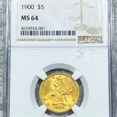 1900 $5 Gold Half Eagle NGC - MS64