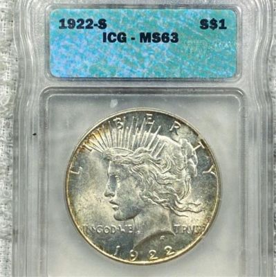 1922-S Silver Peace Dollar ICG - MS63