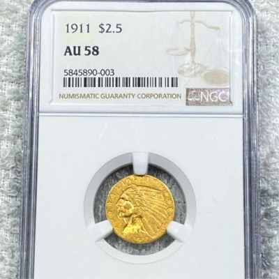 1911 $2.50 Gold Quarter Eagle NGC - AU58