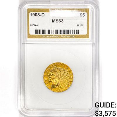 1908-D $5 Gold Half Eagle NGS MS63