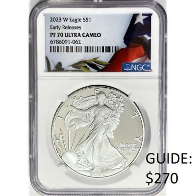 2023-W White Silver Eagle NGC PR70 UCam Flag Label