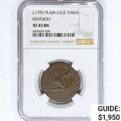 1792 Kentucky Token NGC XF45 BN Plain Edge