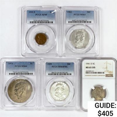 [5] Varied US Coinage PCGS,NGC 1921-1973. [5] Varied US Coinage PCGS, NGC 1921-1973