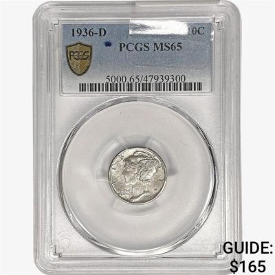 1936-D Mercury Silver Dime PCGS MS65