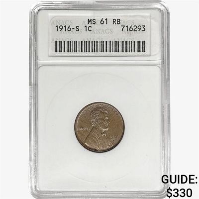 1916-S Wheat Cent ANACS MS61 RB
