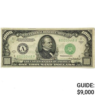 1934 $1000 Fed. Reserve Note PMG VF30