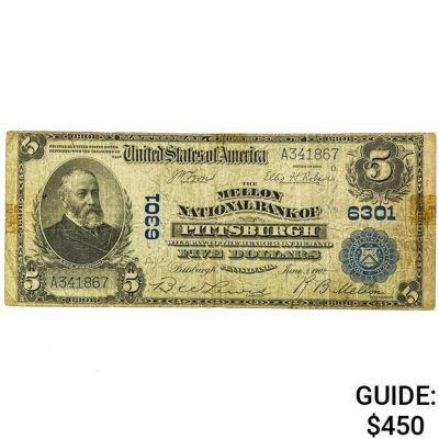 1902 $5 Pittsburgh PA Natl. Currency