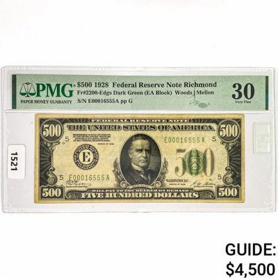 1928 $500 Fed. Reverve Note PMG VF30