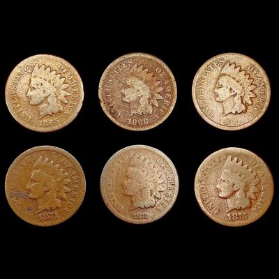 [6] Indian Head Cents [1865, 1868, [2] 1872, 1874,