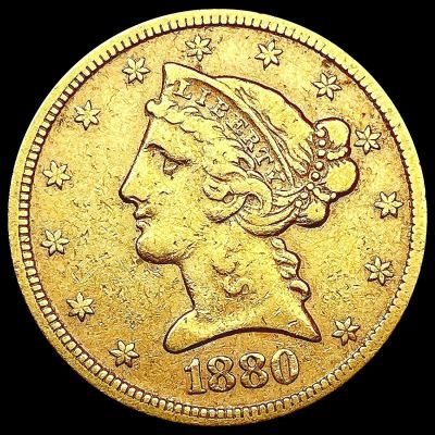 1880 $5 Gold Half Eagle NEARLY UNCIRCULATED