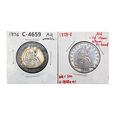 [2] 1858&1876 Seated Liberty Half Dollar AU. [2] 1858&amp;1876 Seated Liberty Half Dollar AU