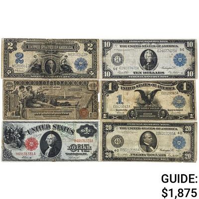 LOT OF (6) MIXED LARGE SIZE CURRENCY NOTES 1896-1917