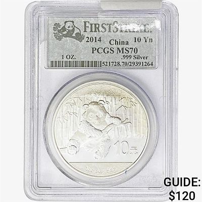 2014 1oz. Silver China Panda 10 Yuan PCGS MS70