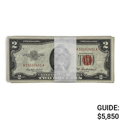 PACK OF (100) 1953 $2 TWO DOLLARS LEGAL TENDER UNITED STATES NOTES GEM UNCIRCULATED