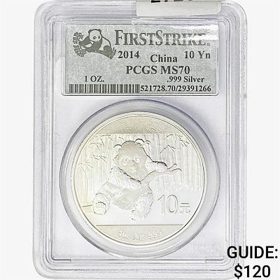 2014 1oz. Silver China Panda 10 Yuan PCGS MS70