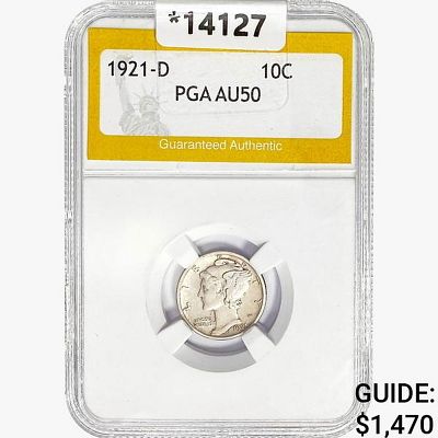 1921-D Mercury Silver Dime PGA AU50