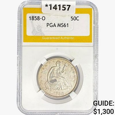 1858-O Seated Liberty Half Dollar PGA MS61
