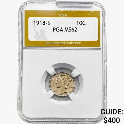 1918-S Mercury Silver Dime PGA MS62