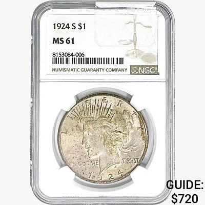 1924-S Silver Peace Dollar NGC MS61