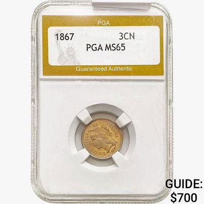 1867 Nickel Three Cent PGA MS65