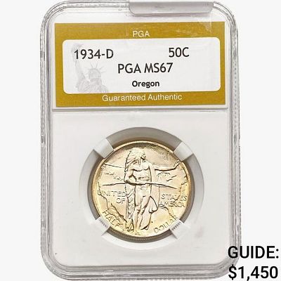 1934-D Oregon Trail Half Dollar PGA MS67