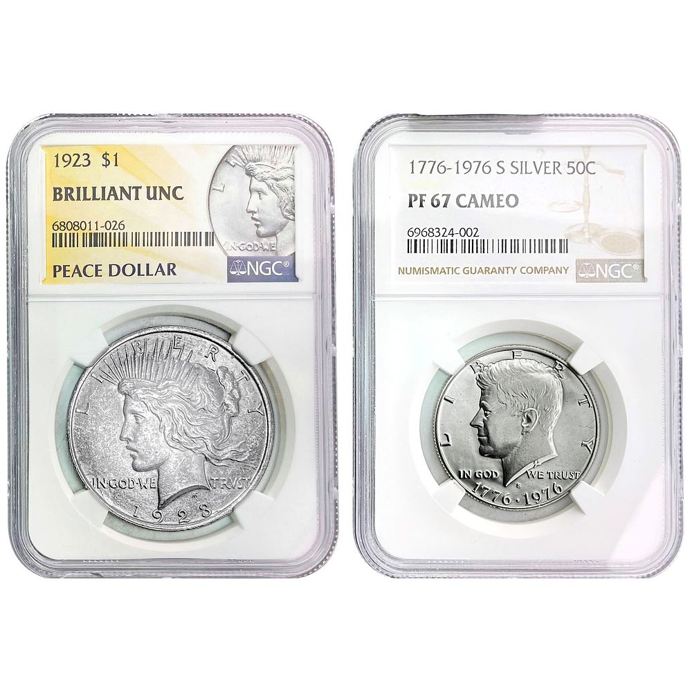 1923-1976 Gem Silver US Coin Lot [2 Coins] NGC BU/PF67 Cameo