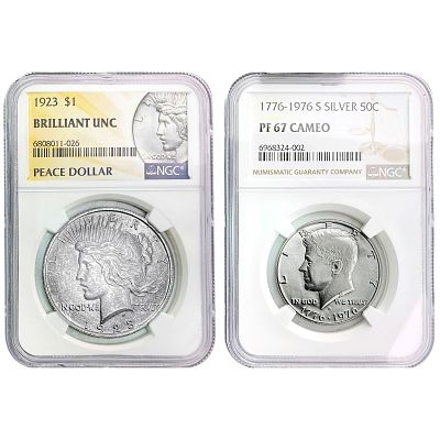 1923-1976 Gem Silver US Coin Lot [2 Coins] NGC BU/PF67 Cameo