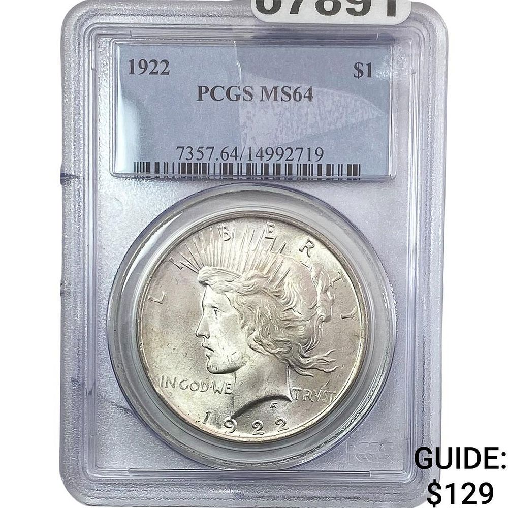 1922 Silver Peace Dollar PCGS MS64