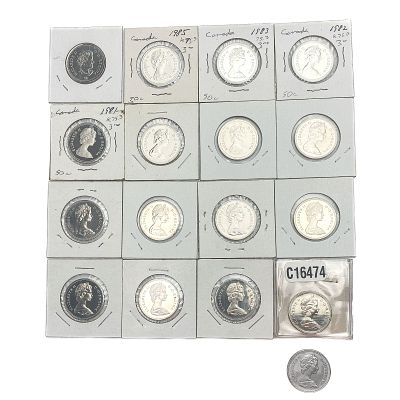 [17 Coins] 1968-2017 Canada Silver 50 Cents MS