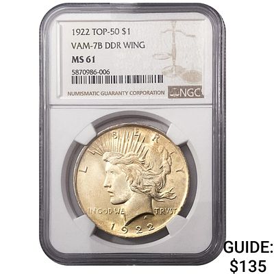 1922 TOP-50 Morgan Silver Dollar NGC MS61