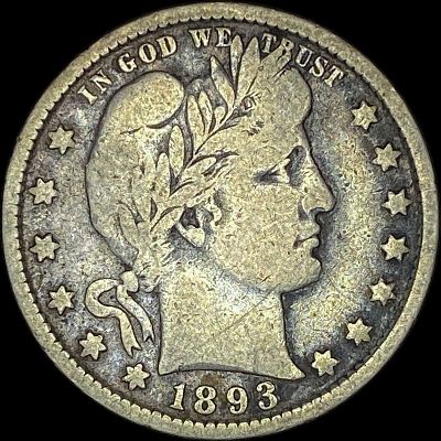 1893-O Silver Barber Quarter ABOUT UNCIRCULATED. 1893-O Silver Barber Quarter ABOUT UNCIRCULATED