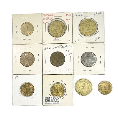 [10 Coins] 1929-1975 Iceland Coin Lot