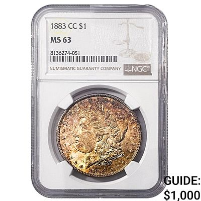 1883-CC Morgan Silver Dollar NGC MS63
