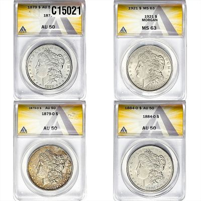 1879-1921 High Grade Morgan Silver Dollar [4 Coins] ANACS AU/MS50-63