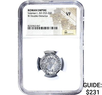 Roman Valerian I, AD 253-260 BI Dbl-Denarius NGC VF