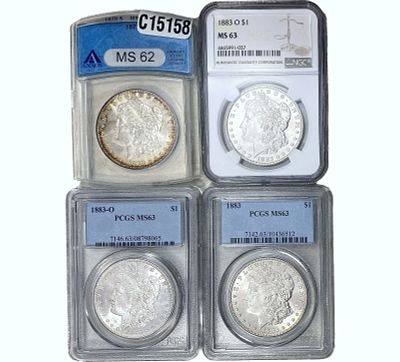 1879-1883 GEM BU Morgan Silver Dollar [4 Coins] NGC/ANACS/PCGS MS62/63