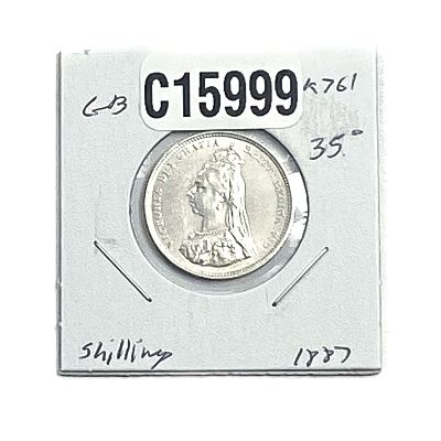 1887 Silver Shilling Coin AU