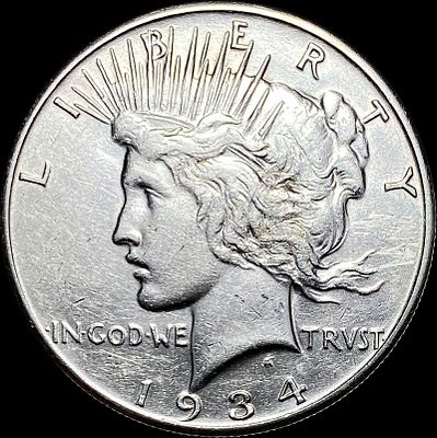 1934-S Peace Silver Dollar CLOSELY UNCIRCULATED. 1934-S Peace Silver Dollar CLOSELY UNCIRCULATED
