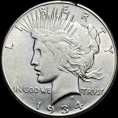 1934-S Silver Peace Dollar CLOSELY UNCIRCULATED. 1934-S Silver Peace Dollar CLOSELY UNCIRCULATED