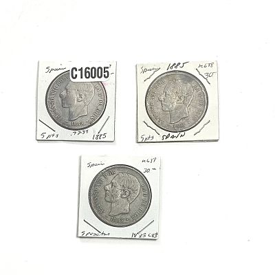 Various Dates Silver 5 Pesetas Alfonso XII XF