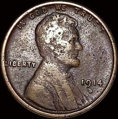 1914-D Bronze Lincoln Wheat Cent LIGHTLY CIRCULATED. 1914-D Bronze Lincoln Wheat Cent LIGHTLY 
