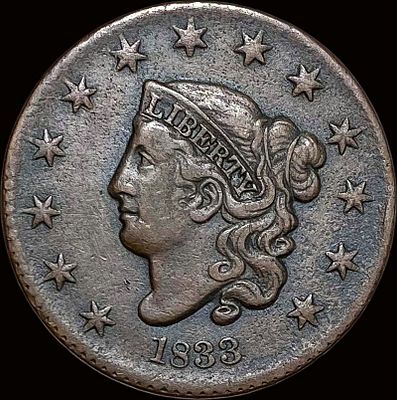 1833 Copper Large Cent LIGHTLY CIRCULATED