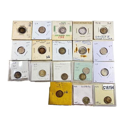 Various Dates Silver GB 3 Pence George V HIGH GRADE