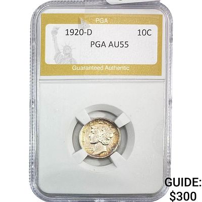 1920-D Mercury Silver Dime PGA AU55