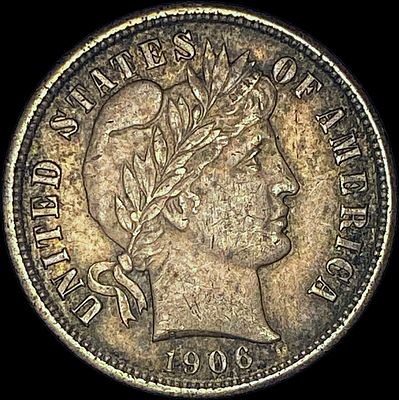 1906 Silver Barber Dime CHOICE AU