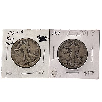 1923-S & 1921 Silver Walking Liberty 50C
