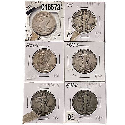 [6 Coins] 1916-1937Silver Walking Liberty 50C