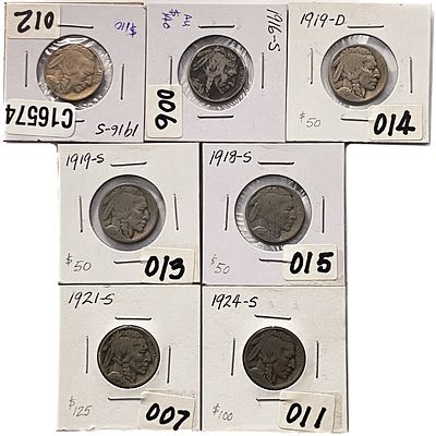 [7 Coins] 1916-1924 Buffalo Nickel Lot