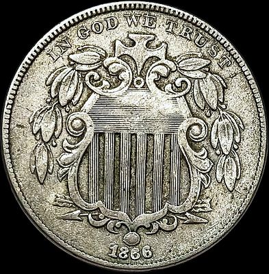 1866 Shield Nickel NEARLY UNCIRCULATED